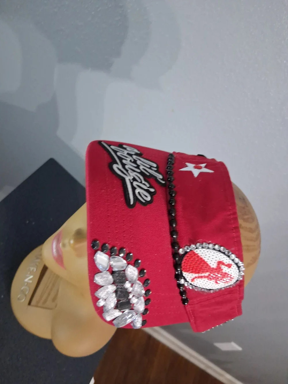 Hand Crafted Red Embellished Visor Hat